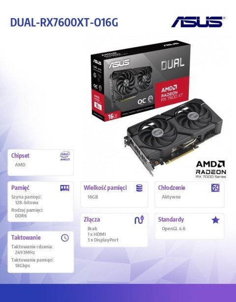 Karta graficzna RX 7600XT DUAL OC 16GB GDDR6 128bit 3DP HDMI Karta graficzna RX 7600XT DUAL OC 16GB GDDR6 128bit 3DP HDMI
