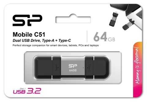 Pendrive C51 64GB USB-A USB-C 120 MB/s Srebrny Pendrive C51 64GB USB-A USB-C 120 MB/s Srebrny
