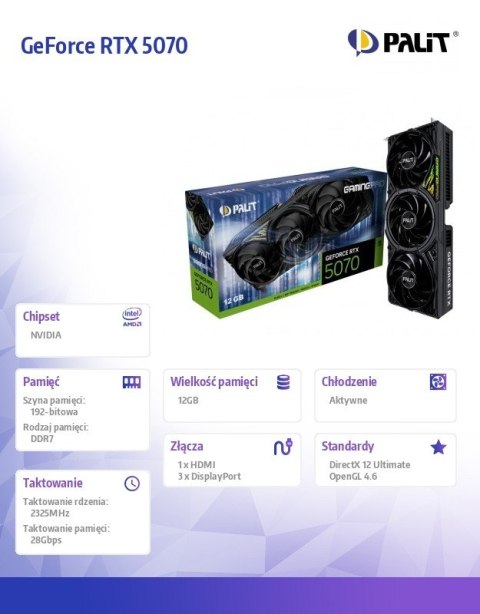 Karta graficzna GeForce RTX 5070 GAMING PRO 12GB GDDR7 192bit 3DP/HDMI Karta graficzna GeForce RTX 5070 GAMING PRO 12GB GDDR7 192bit 3DP/HDMI