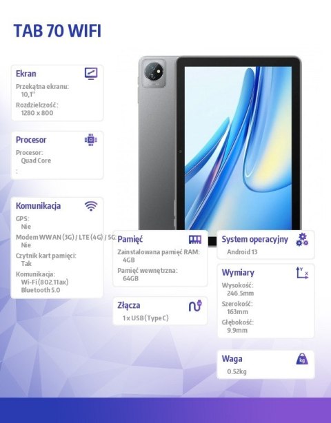 Tablet TAB 70 WiFi 10.1 cala 4/64GB 6580 mAh Szary