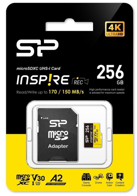 Karta pamięci microSDXC Inspire 256GB UHS-I U3 A2 V30 4K TLC Karta pamięci microSDXC Inspire 256GB UHS-I U3 A2 V30 4K TLC