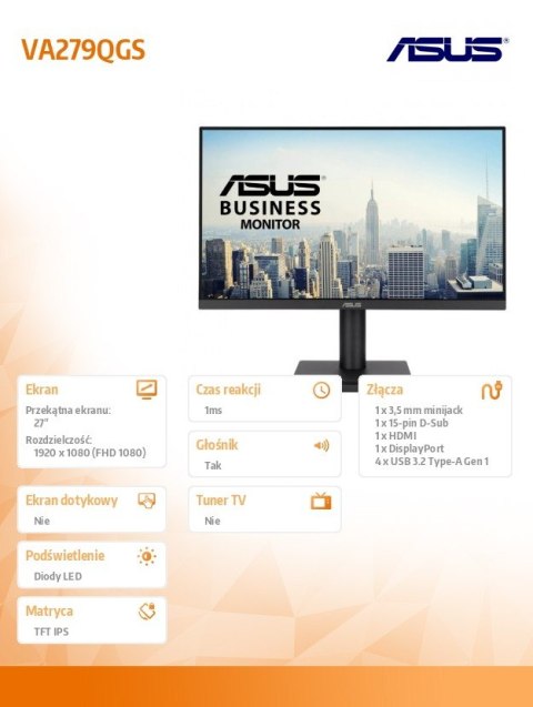 Monitor 27 cali VA279QGS IPS FHD 120Hz HDMI VGA Monitor 27 cali VA279QGS IPS FHD 120Hz HDMI VGA