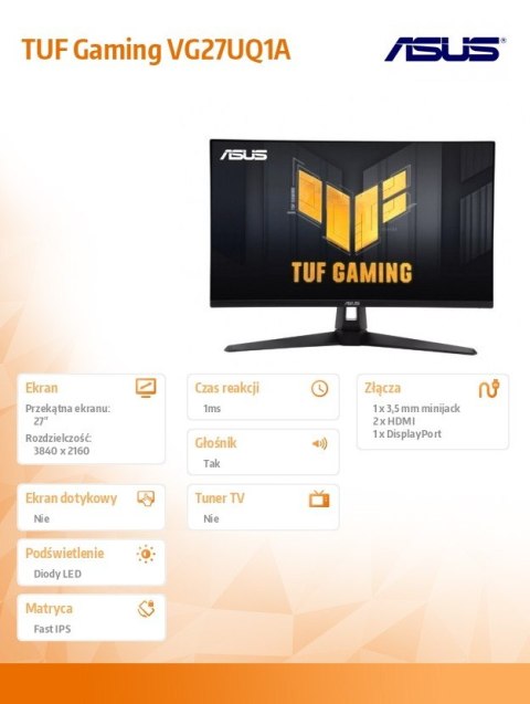 Monitor 27 cali VG27UQ1A 4K F-IPS 160Hz HDMI DP Monitor 27 cali VG27UQ1A 4K F-IPS 160Hz HDMI DP