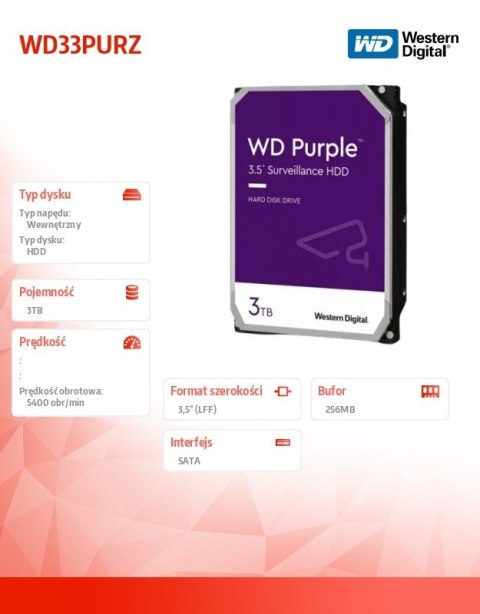 Dysk Purple 3TB 3.5 cala WD33PURZ Dysk Purple 3TB 3.5 cala WD33PURZ
