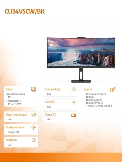 Moniotr CU34V5CW 34 cali 100Hz Curved VA HDMI DP USB-C Moniotr CU34V5CW 34 cali 100Hz Curved VA HDMI DP USB-C