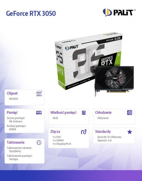 Karta graficzna GeForce RTX 3050 StormX 6GB GDDR6 96bit DVI/DP/HDMI Karta graficzna GeForce RTX 3050 StormX 6GB GDDR6 96bit DVI/DP/HDMI