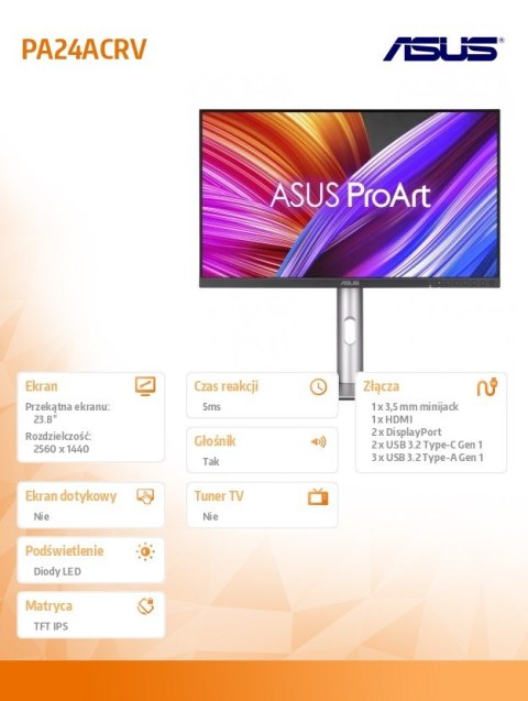 Monitor 24 cale PA24ACRV BK/5MS/EU/DP/HDMI/USB-C/GŁOŚNIKI Monitor 24 cale PA24ACRV BK/5MS/EU/DP/HDMI/USB-C/GŁOŚNIKI