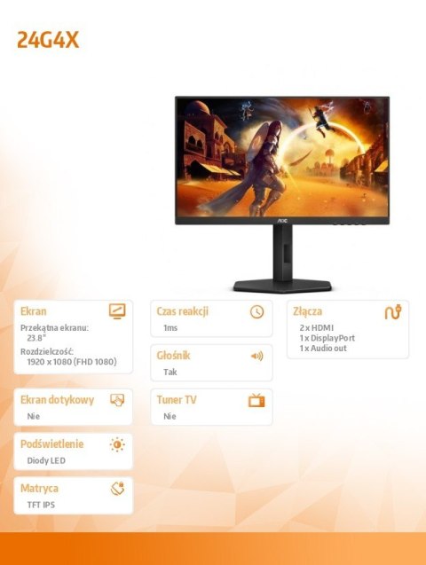 Monitor 24G4X 23.8 cala IPS 180Hz HDMIx2 DP Pivot Monitor 24G4X 23.8 cala IPS 180Hz HDMIx2 DP Pivot