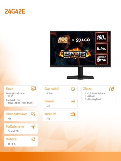 Monitor 24G42E 23.8 cala 180Hz Fast IPS HDMI DP Monitor 24G42E 23.8 cala 180Hz Fast IPS HDMI DP