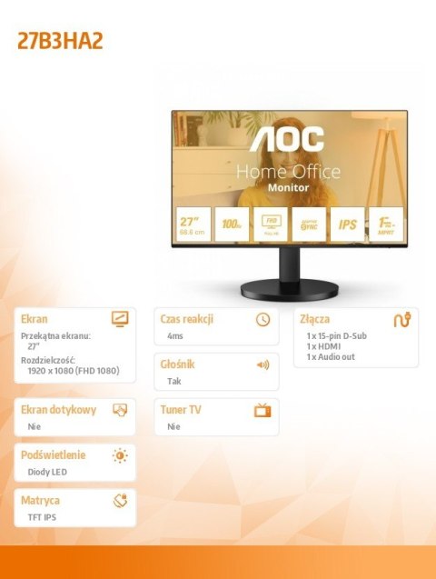 Monitor 27B3HA2 27 cali IPS 100Hz HDMI Głośniki Monitor 27B3HA2 27 cali IPS 100Hz HDMI Głośniki