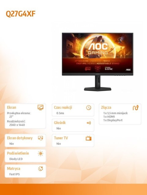 Monitor Q27G4XF 27 cali 180Hz Fast IPS HDMI DP HAS Monitor Q27G4XF 27 cali 180Hz Fast IPS HDMI DP HAS