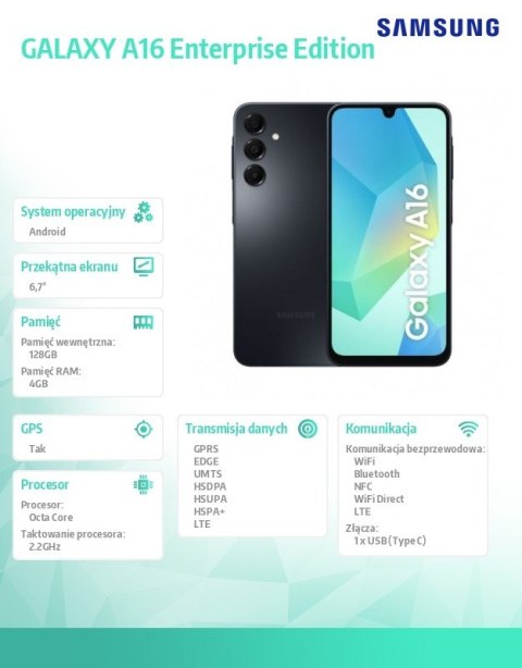 Smartfon GALAXY A16 LTE 4/128 GB Czarny Enterprise Edition Smartfon GALAXY A16 LTE 4/128 GB Czarny Enterprise Edition