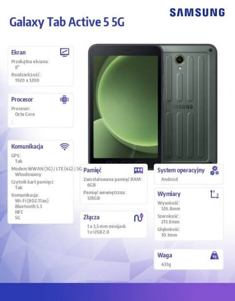 Tablet Tab Active5 5G (8.0 cali, 6+128GB) Enterprise Edition Zielony Tablet Tab Active5 5G (8.0 cali, 6+128GB) Enterprise Edition Zielony