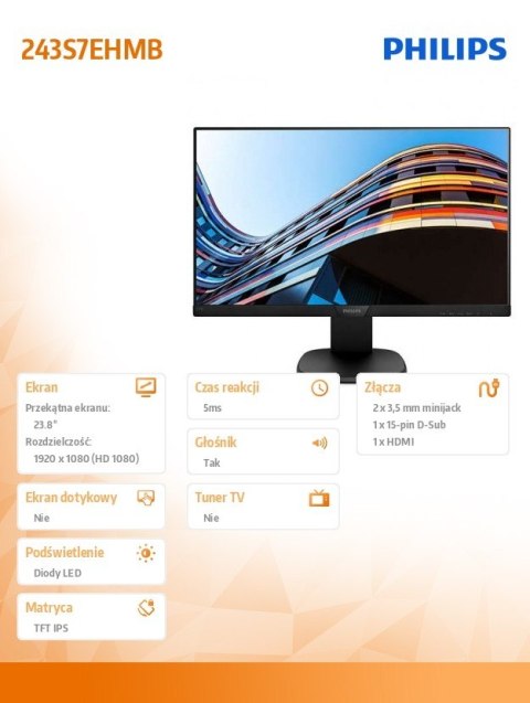 Monitor 23.8 243S7EHMB IPS HDMI Pivot Głośniki Monitor 23.8 243S7EHMB IPS HDMI Pivot Głośniki