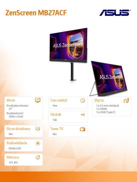 Monitor 27 cali MB27ACF ZEN SC IPS QHD100Hz USB-C HDMI Monitor 27 cali MB27ACF ZEN SC IPS QHD100Hz USB-C HDMI