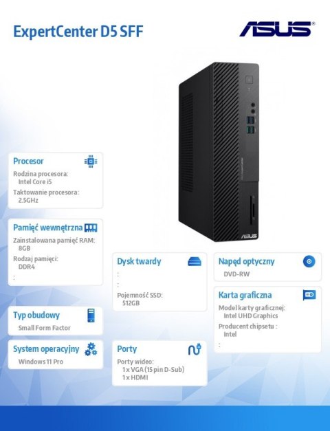Komputer ExpertCenter D5 D500SE-513500503X i5-13500 8GB/512GB/DVD-RW/ W11 PRO Komputer ExpertCenter D5 D500SE-513500503X i5-13500 8GB/512GB/DVD-RW/ W11 PRO