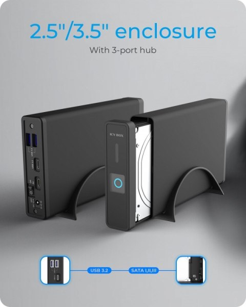 Obudowa IB-382H-C31 2,5/3,5 HDD z wbudowanym HUB 1xUSB-C, 2xUSB -A, 12V2A Obudowa IB-382H-C31 2,5/3,5 HDD z wbudowanym HUB 1xUSB-C, 2xUSB -A, 12V2A
