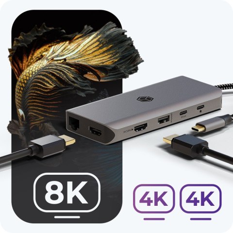 Stacja dokująca IB-DK4061-CPD 12w1,2xHDMI, PD 100W Stacja dokująca IB-DK4061-CPD 12w1,2xHDMI, PD 100W