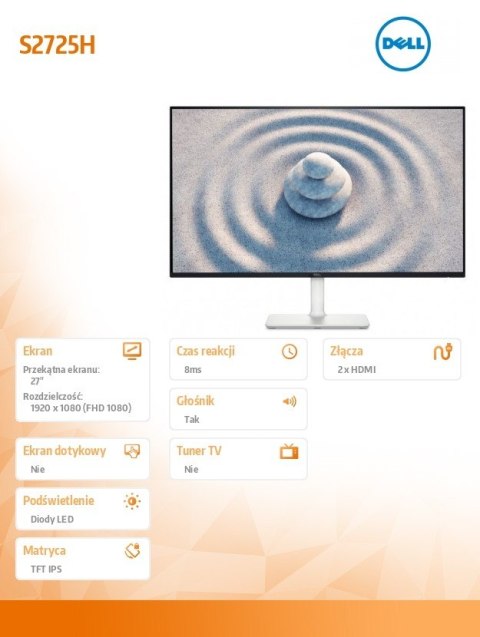 Monitor 27 cali S2725H IPS LED 100Hz Full HD (1920x1080)/16:9/2xHDMI/Speakers/3Y Monitor 27 cali S2725H IPS LED 100Hz Full HD (1920x1080)/16:9/2xHDMI/Speakers/3Y