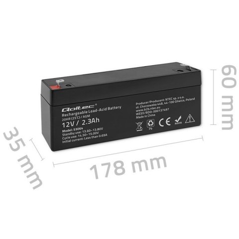 Akumulator AGM | 12V | 2.3Ah | max. 34.5A Akumulator AGM | 12V | 2.3Ah | max. 34.5A