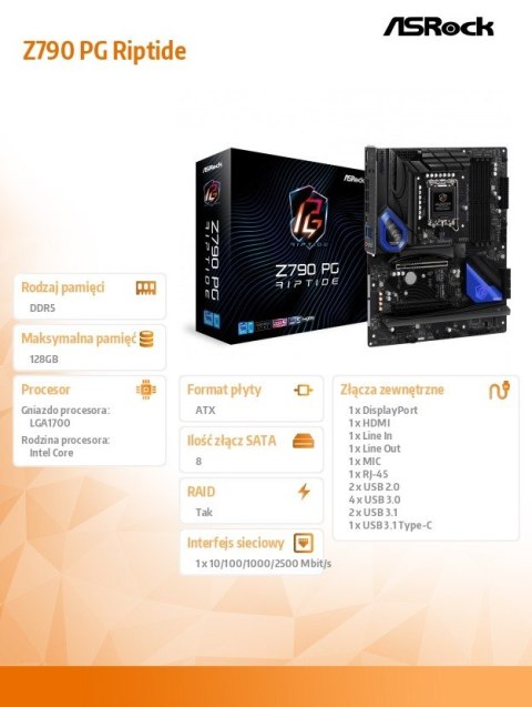Płyta główna Z790 PG RIPTIDE S1700 4DDR5 HDMI/DP ATX Płyta główna Z790 PG RIPTIDE S1700 4DDR5 HDMI/DP ATX