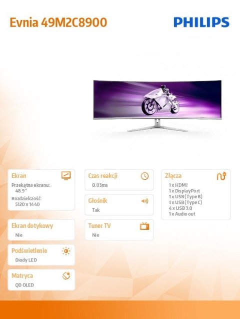 Monitor Evnia 49M2C8900 49 cali Curved QD OLED 240Hz HDMI DP USB-C HAS HDR Ambiglow Monitor Evnia 49M2C8900 49 cali Curved QD OLED 240Hz HDMI DP USB-C HAS HDR Ambiglow
