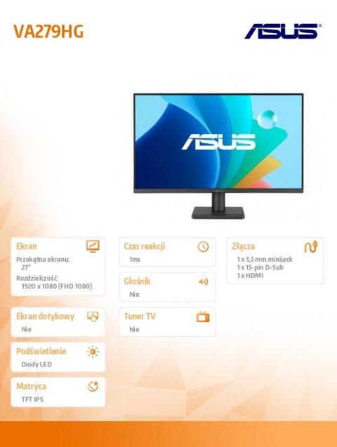 Monitor 27 cali VA279HG IPS FHD 120Hz HDMI VGA Monitor 27 cali VA279HG IPS FHD 120Hz HDMI VGA