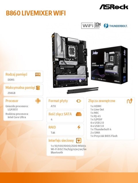 Płyta główna 860 LIVEMIXER WIFI s1851 4DDR5 ATX Płyta główna 860 LIVEMIXER WIFI s1851 4DDR5 ATX