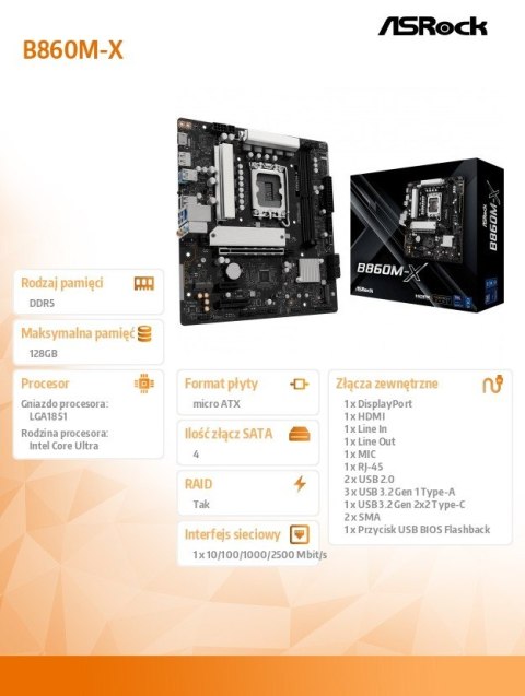 Płyta główna B860M-X s1851 4DDR5 mATX Płyta główna B860M-X s1851 4DDR5 mATX