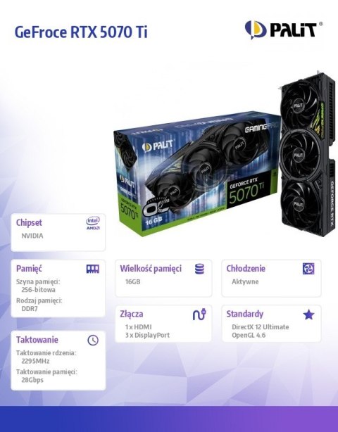 Karta graficzna GeFroce RTX 5070 Ti GAMING PRO OC V1 16GB GDDR7 256bit 3DP/HDMI Karta graficzna GeFroce RTX 5070 Ti GAMING PRO OC V1 16GB GDDR7 256bit 3DP/HDMI