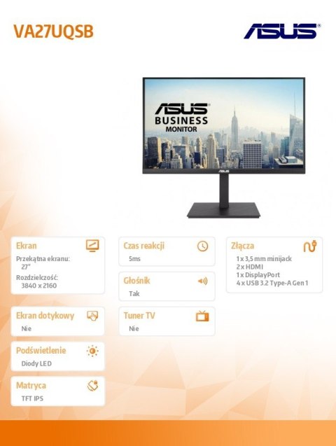 Monitor 27 cali VA27UQSB DP+HDMI*2+SPK+USB Monitor 27 cali VA27UQSB DP+HDMI*2+SPK+USB