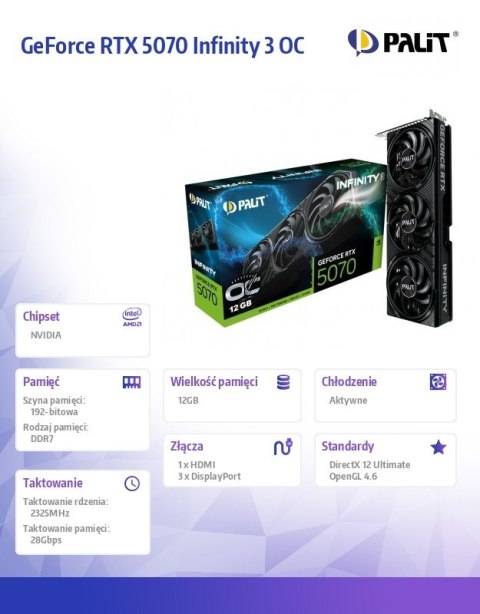 Karta graficzna GeForce RTX 5070 INFINITY 3 OC 12GB GDDR7 192bit Karta graficzna GeForce RTX 5070 INFINITY 3 OC 12GB GDDR7 192bit