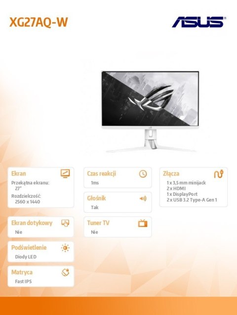 Monitor 27 cali XG27AQ-W GAMING BK/1MS/EU Monitor 27 cali XG27AQ-W GAMING BK/1MS/EU