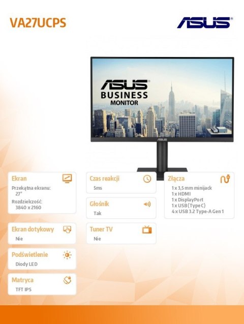 Monitor 27 cali VA27UCPS 4K UHD USB-C65 HDR10 Monitor 27 cali VA27UCPS 4K UHD USB-C65 HDR10