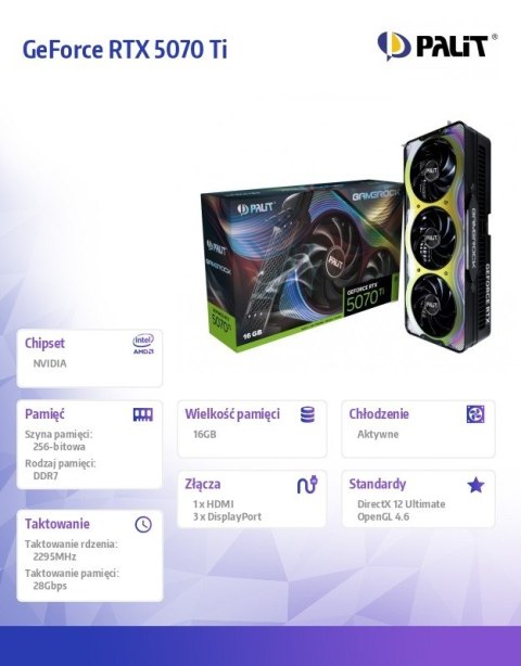 Karta graficzna GeForce RTX 5070 Ti GAMEROCK 16GB GDDR7 256bit 3DP/HDMI Karta graficzna GeForce RTX 5070 Ti GAMEROCK 16GB GDDR7 256bit 3DP/HDMI