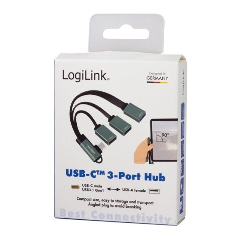 Hub USB 3.2, USB-C/M 90, do 3xUSB-A/F, 0.15m Hub USB 3.2, USB-C/M 90, do 3xUSB-A/F, 0.15m