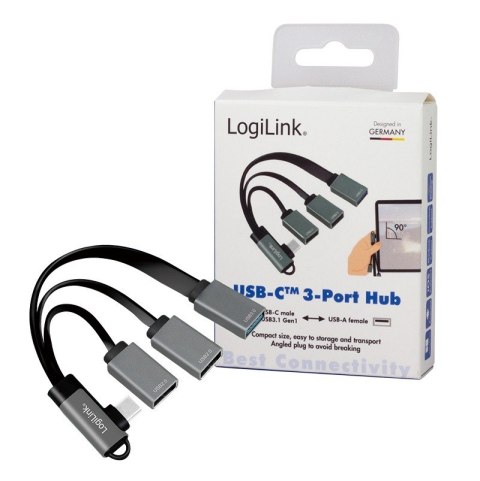 Hub USB 3.2, USB-C/M 90, do 3xUSB-A/F, 0.15m Hub USB 3.2, USB-C/M 90, do 3xUSB-A/F, 0.15m
