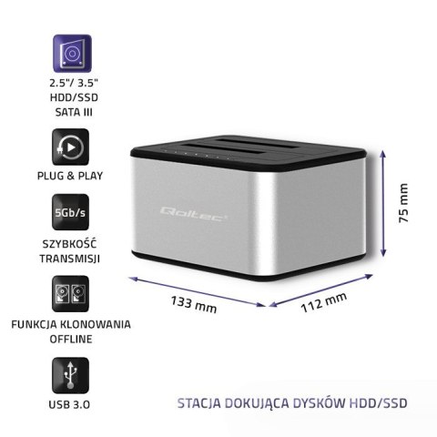 Stacja dokująca dysków 2xHDD/SSD | 2.5"/3.5" SATA | USB 3.0 | Klonowanie Stacja dokująca dysków 2xHDD/SSD | 2.5"/3.5" SATA | USB 3.0 | Klonowanie