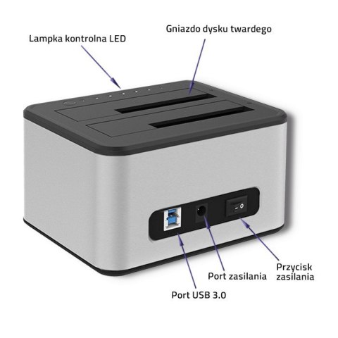 Stacja dokująca dysków 2xHDD/SSD | 2.5"/3.5" SATA | USB 3.0 | Klonowanie Stacja dokująca dysków 2xHDD/SSD | 2.5"/3.5" SATA | USB 3.0 | Klonowanie