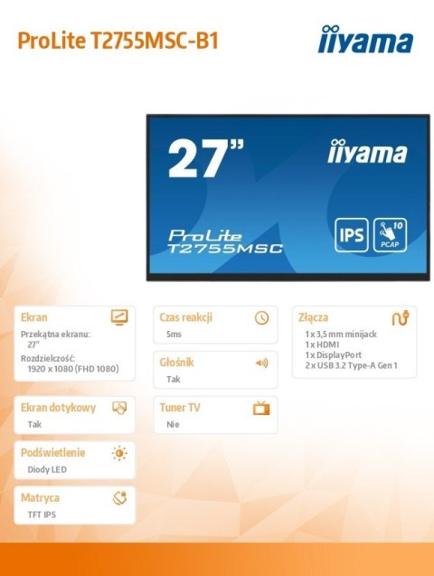 Monitor 27 cali T2755MSC-B1 DOTYK,USB,HDMI,IPS Monitor 27 cali T2755MSC-B1 DOTYK,USB,HDMI,IPS