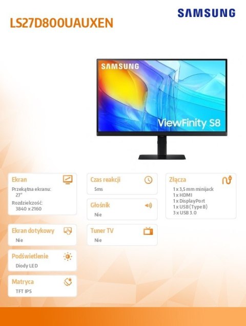 Monitor 27 cali ViewFinity S80UD IPS 3840x2160 UHD 16:9 1xHDMI 1xDP 1xUSB-C 90W 3xUSB 3.0 LAN KVM 5ms PinP/PbyP 60Hz HAS+PIV pła Monitor 27 cali ViewFinity S80UD IPS 3840x2160 UHD 16:9 1xHDMI 1xDP 1xUSB-C 90W 3xUSB 3.0 LAN KVM 5ms PinP/PbyP 60Hz HAS+PIV pła