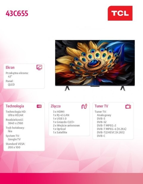 Telewizor QLED 43 cale 43C655 Telewizor QLED 43 cale 43C655