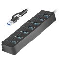 HUB USB3.2 Gen1, 7x USB-A, 7xON/OFF, czarny
