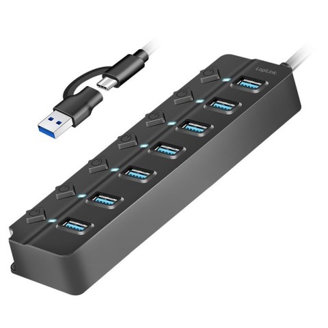 HUB USB3.2 Gen1, 7x USB-A, 7xON/OFF, czarny HUB USB3.2 Gen1, 7x USB-A, 7xON/OFF, czarny