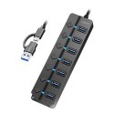 HUB USB3.2 Gen1, 7x USB-A, 7xON/OFF, czarny