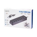 HUB USB3.2 Gen1, 7x USB-A, 7xON/OFF, czarny