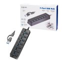 HUB USB3.2 Gen1, 7x USB-A, 7xON/OFF, czarny