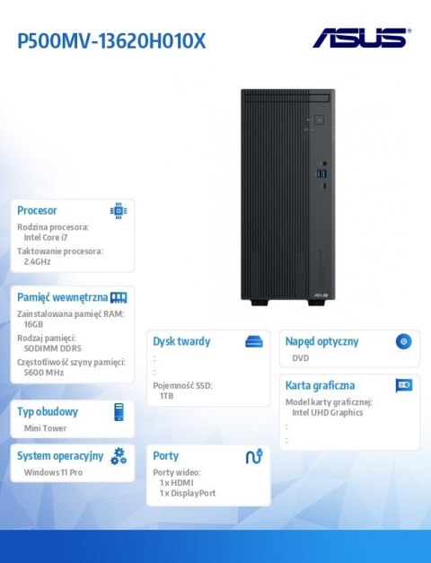 Komputer P500MV-13620H010X i7-13620H 16GB/1TB Komputer P500MV-13620H010X i7-13620H 16GB/1TB