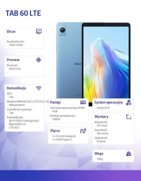 Tablet TAB 60 Lte 8,68 cali 6/128GB Niebieski