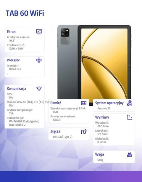 Tablet TAB 60 Wifi 10,1 cala 4/128GB Szary